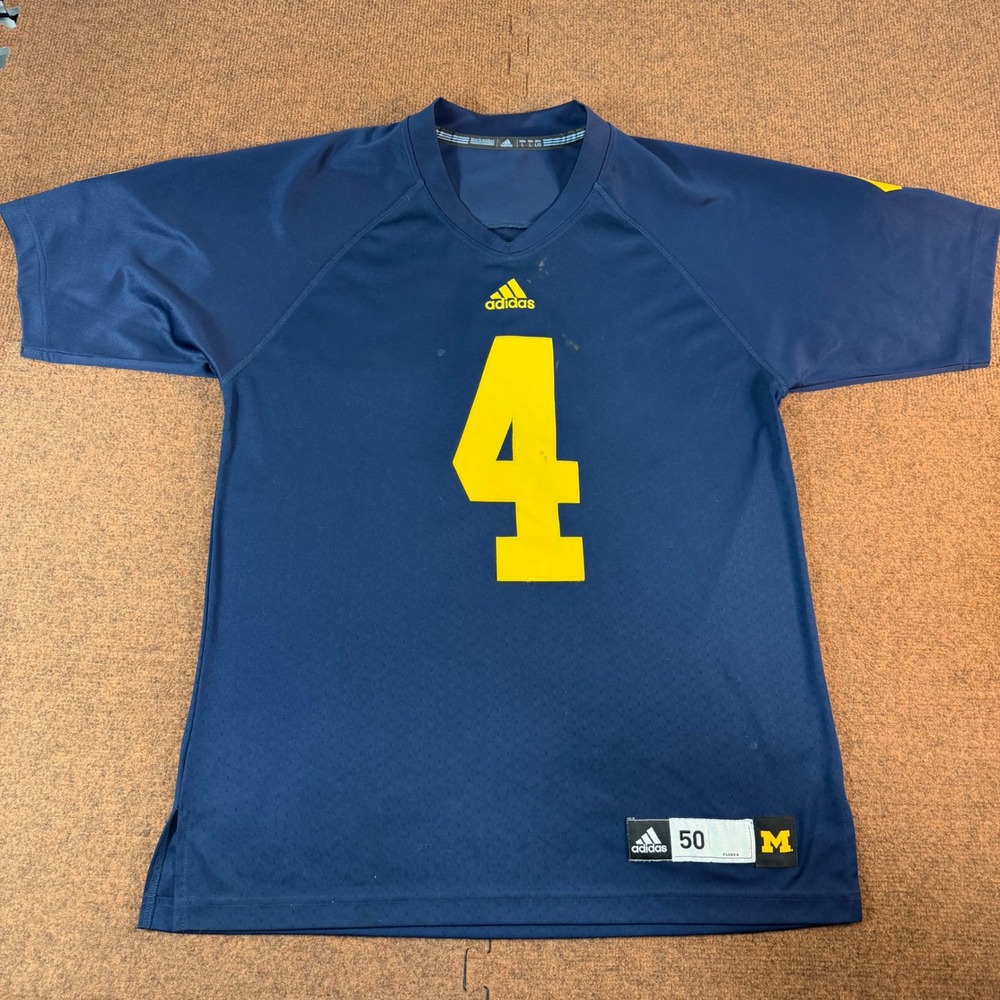 Adidas Michigan Wolverines #4 Football Jersey Mens Large Blue Yellow NCAA Mesh